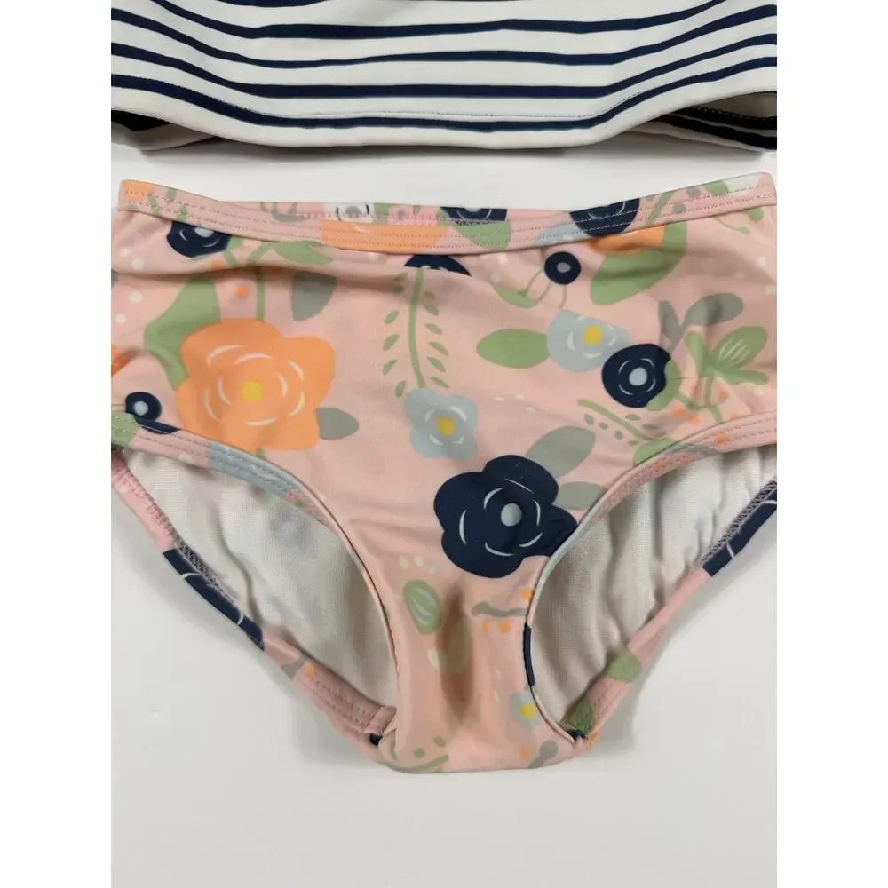 RuffleButts Off-the-Shoulder Striped Floral Bikini Swimsuit Set Size 2 Swim